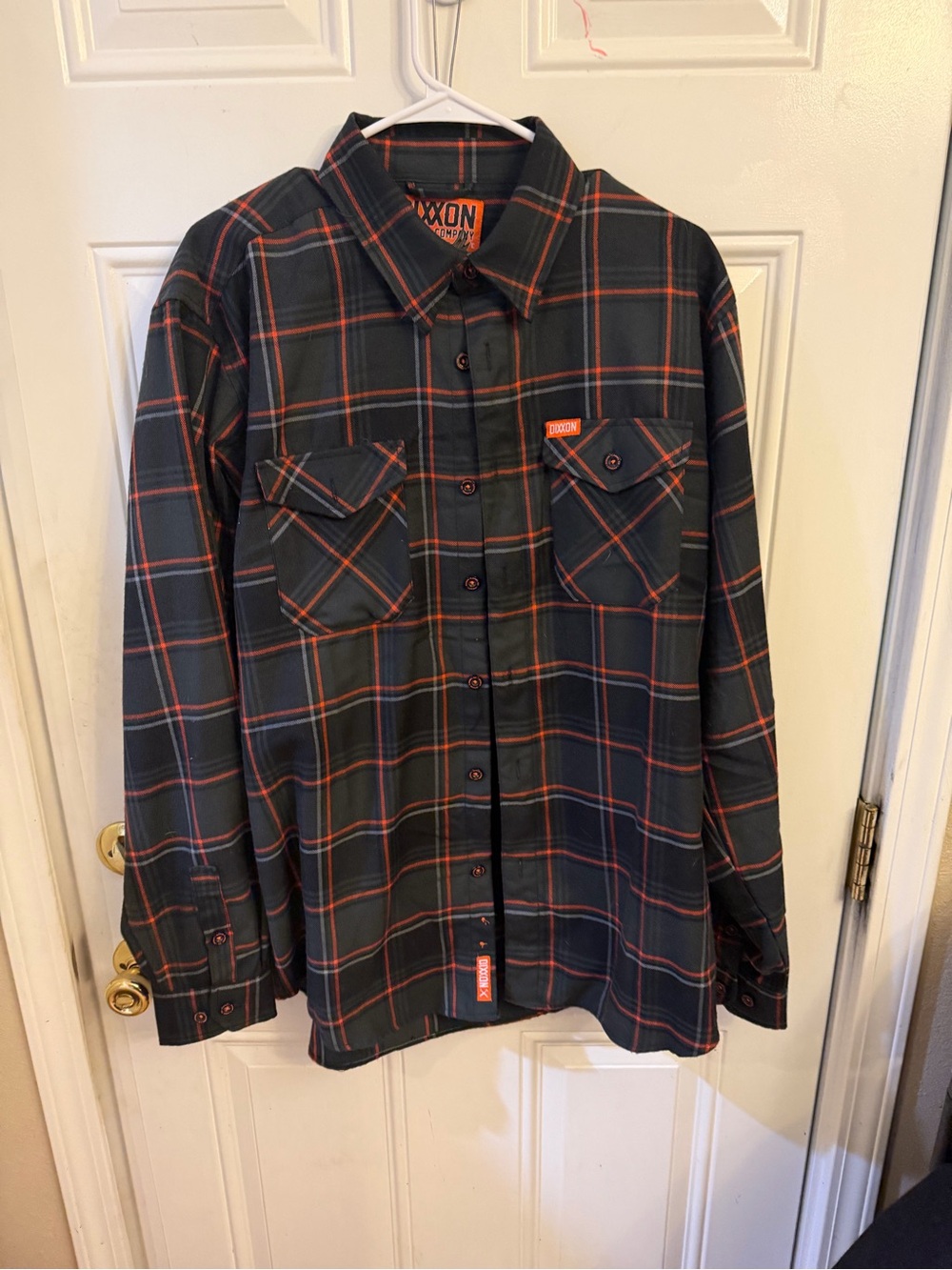 DIXXON Men's Black and Orange Plaid Button-Down Shirt